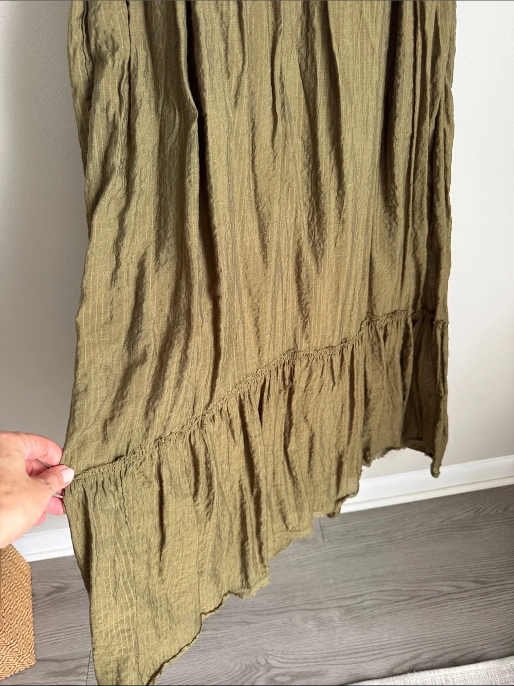 Free People Frankie Pintuck Maxi Dress Olive Green Boho Open Back S